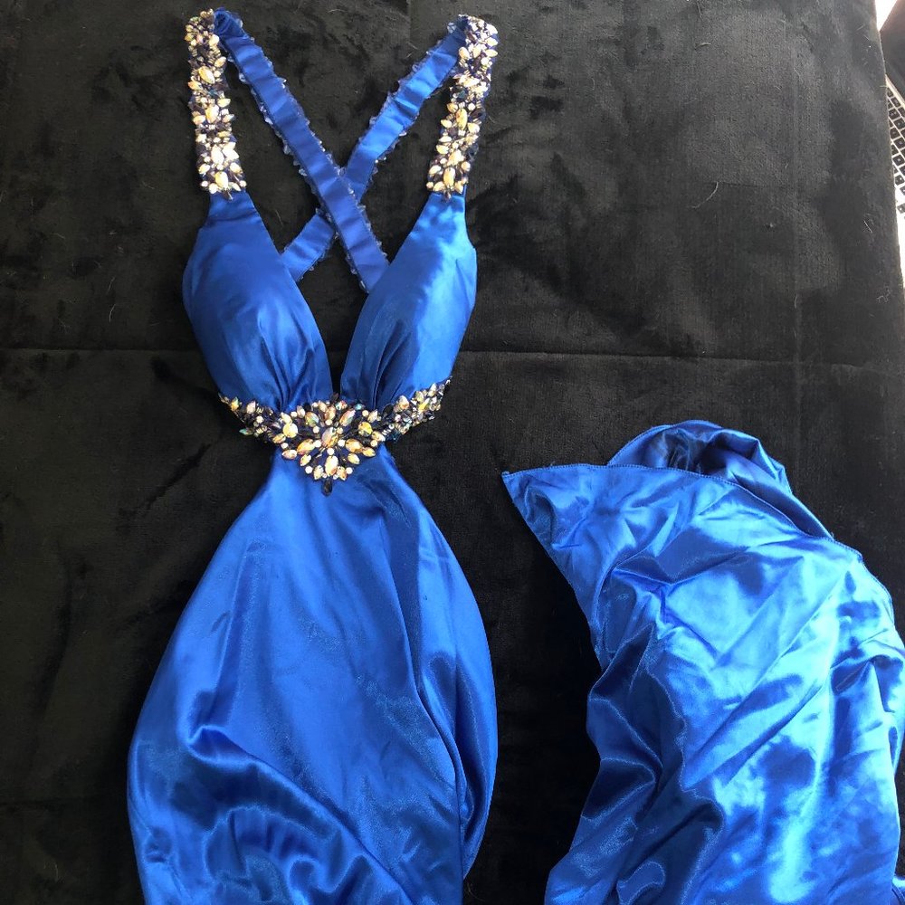 Rhinestone Embellished Royal Blue Gown